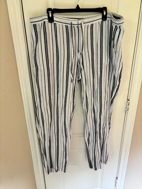 Liz Claiborne Women’s XXL Linen Blend Striped Straight Leg Pull On Pants Casual
